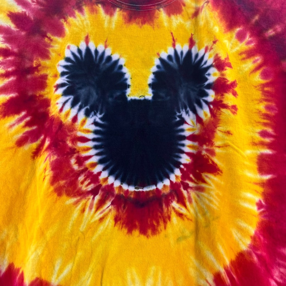 Gildan Mickey Mouse Tie Dye‎ Shirt Mens 2XL Red Yellow Spiral Graphic Tee - Picture 2 of 6